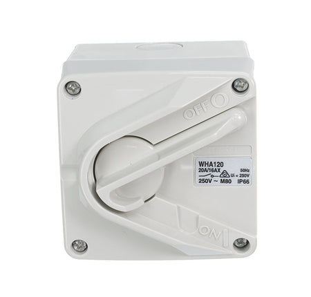 Clipsal Weathershield Switch 1-Gang, 1 Pole, 20A/16AX, 250VAC, IP66 | Chemical Resistant Grey | WHA120-RG