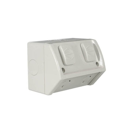 Clipsal Weathershield Power Point Twin, 10A, 250VAC, IP54 | Resistant Grey | WSC227/2-RG