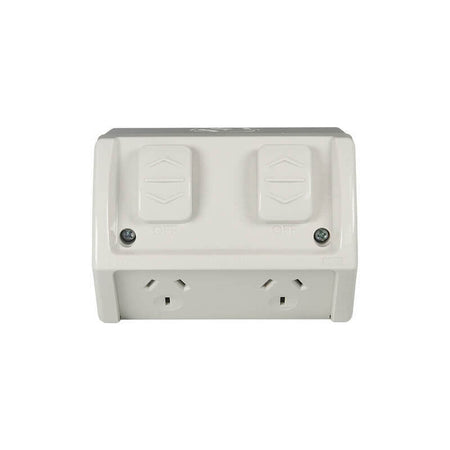 Clipsal Weathershield Power Point Twin, 10A, 250VAC, IP54 | Resistant Grey | WSC227/2-RG