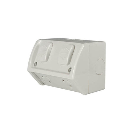 Clipsal Weathershield Power Point Twin, 10A, 250VAC, IP54 | Resistant Grey | WSC227/2-RG