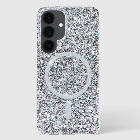 Case-Mate Twinkle Disco CM055916 Silver/Clear magnetic case for Samsung Galaxy S25, rear view