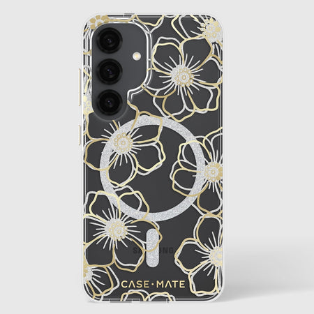 Case-Mate Floral Gems magnetic case for Samsung Galaxy S25 in Clear/Gold, rear view