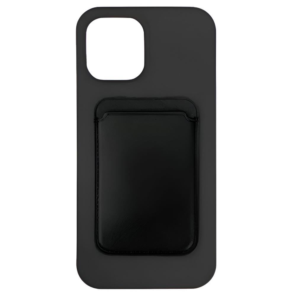 Cleanskin black silicone case for iPhone 13 with magnetic card holder attached, CSCSLAE192BLA