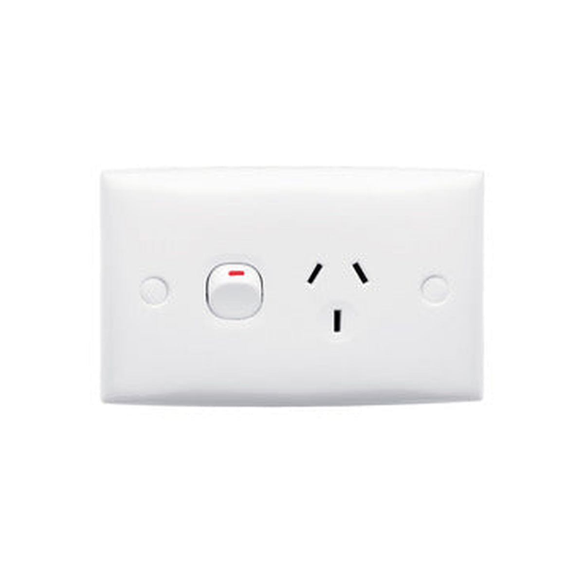 Clipsal 15-WE Standard Series single 10A power point in White Electric, angled view