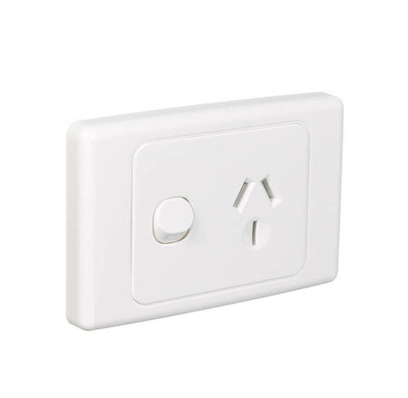 Clipsal 2015/20-WE 20A single power point in White Electric, front angled view