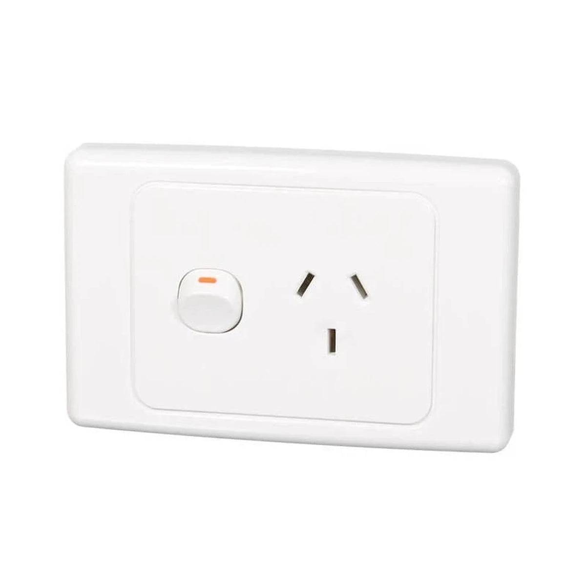 Clipsal 2015-WE 2000 Series single power point in White Electric, angled front view
