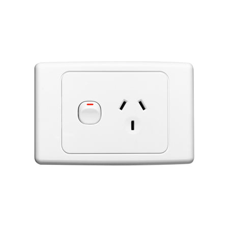 Clipsal 2015D-WE White Electric 10A double pole single power point, front view