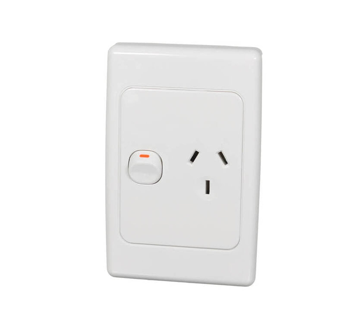 Clipsal 2015V-WE 2000 Series single vertical power point in White Electric, front view