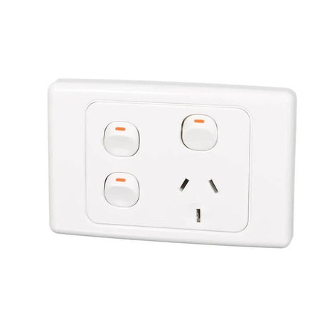 Clipsal 2000 Series 10A Single Power Point with 2 Extra Switches | White Electric | 2015XX-WE