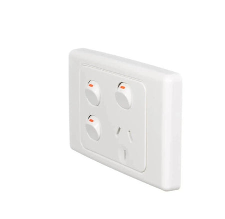 Clipsal 2000 Series 10A Single Power Point with 2 Extra Switches | White Electric | 2015XX-WE