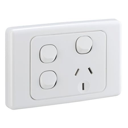 Clipsal 2015XX-WE 2000 Series single power point with two extra switches in White Electric