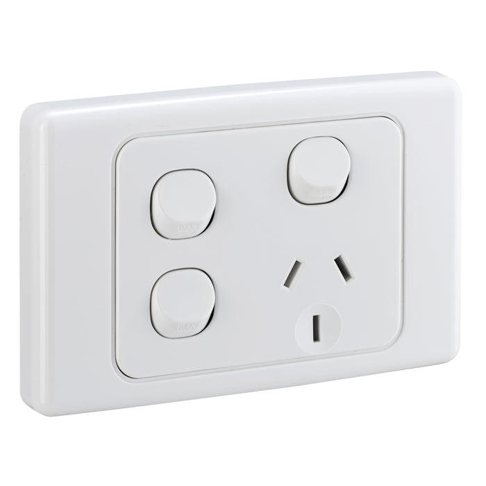 Clipsal 2000 Series 10A Single Power Point with 2 Extra Switches | White Electric | 2015XX-WE