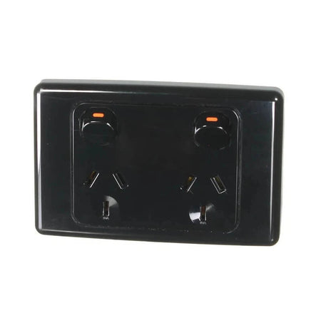 Clipsal 2000 Series 10A Double Power Point | Black | 2025-BK