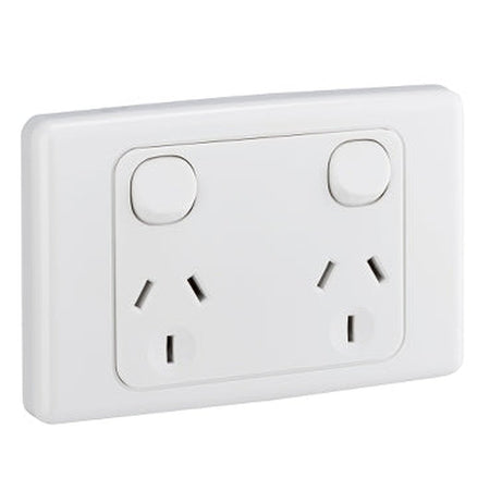 Clipsal 2000 Series Double Pole Double Power Point 10A 250V Horizontal | White Electric | 2025D-WE