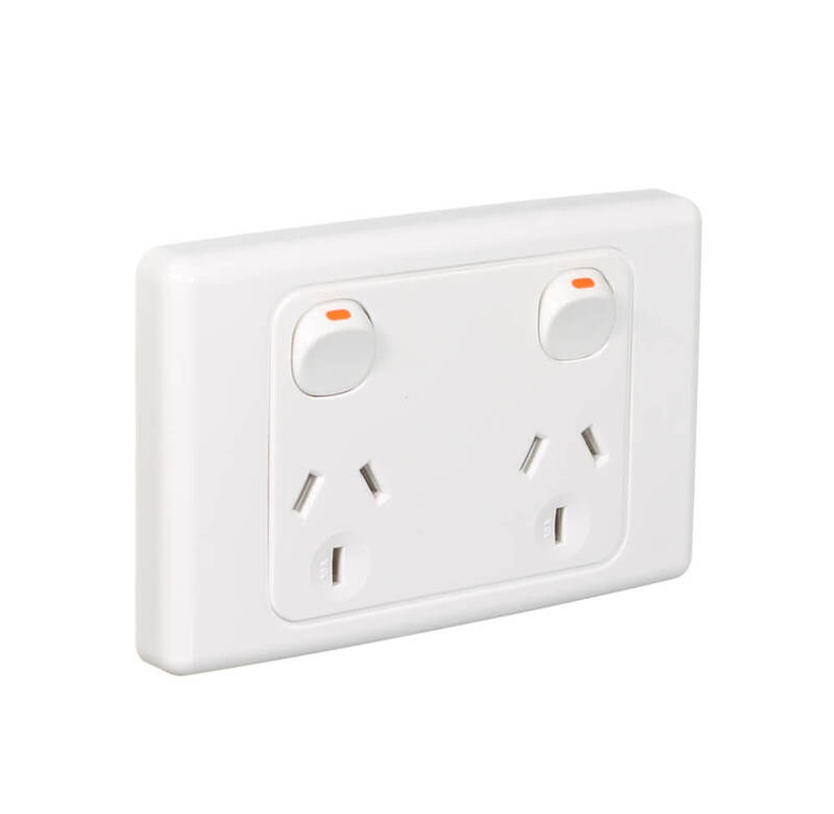 Clipsal 2025D-WE double pole double power point in White Electric, front left view