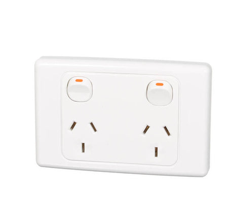 Clipsal 2000 Series Double Pole Double Power Point 10A 250V Horizontal | White Electric | 2025D-WE