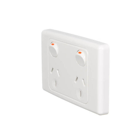 Clipsal 2000 Series Double Pole Double Power Point 10A 250V Horizontal | White Electric | 2025D-WE