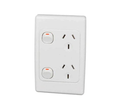 Clipsal 2000 Series 10A Double Vertical Power Point | White Electric | 2025V-WE