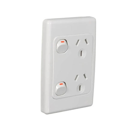 Clipsal 2000 Series 10A Double Vertical Power Point | White Electric | 2025V-WE