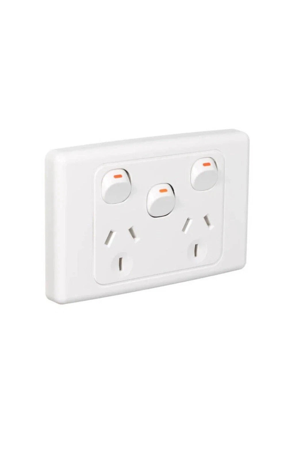 Clipsal 2025XA-WE white electric double power point with removable extra switch - left angle