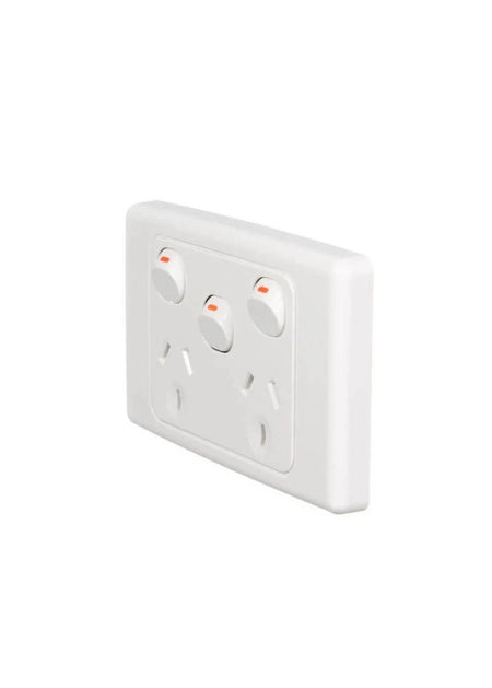 Clipsal 2000 Series 10A Double Power Point with Extra Switch | White Electric | 2025XA-WE