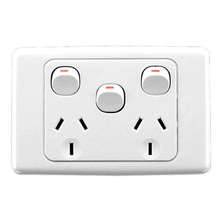 Clipsal 2000 Series 10A Double Power Point with Extra Switch | White Electric | 2025XA-WE