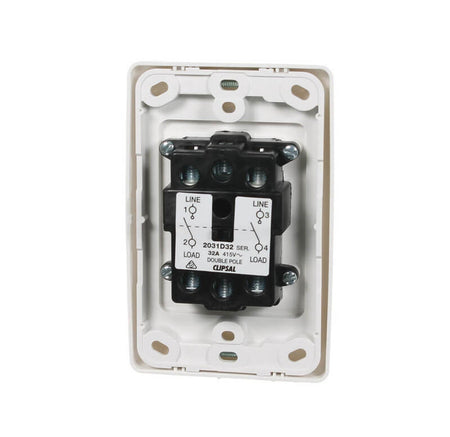 Clipsal 2000 Series 32A Double Pole Cooker Switch | White Electric | 2031D32-WE