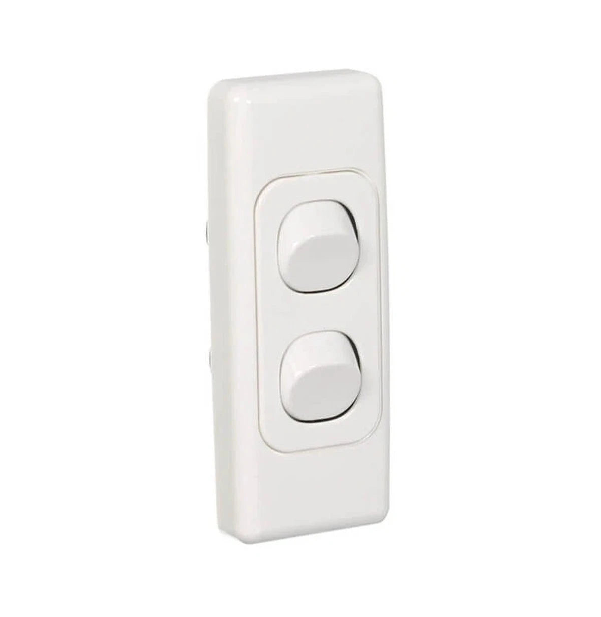 Clipsal 2032A-WE two-gang architrave switch in White Electric
