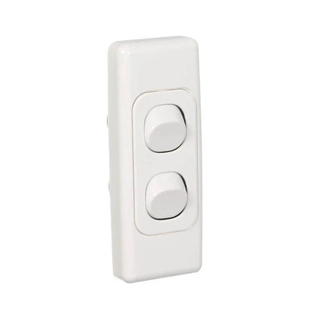 Clipsal 2032A-WE two-gang architrave switch in White Electric