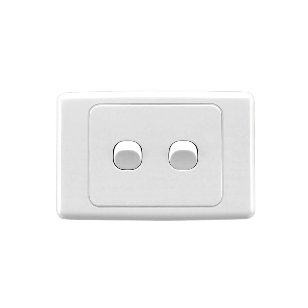 Clipsal 2032HA-WE 2000 Series 2 gang horizontal light switch in White Electric, front view