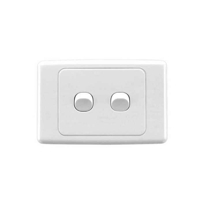 Clipsal 2000 Series 2 Gang Horizontal Light Switch 10A, 250V | White Electric | 2032HA-WE