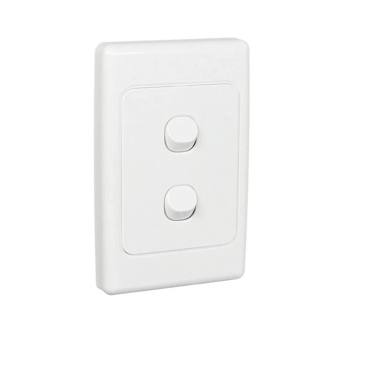 Clipsal 2032V66-WE white 2 gang vertical IP66 weatherproof switch front view
