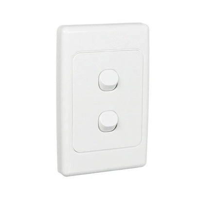 Clipsal 2032V66-WE white 2 gang vertical IP66 weatherproof switch front view