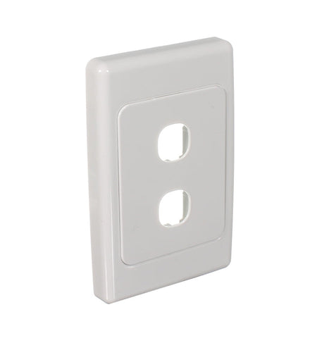 Clipsal 2032VH-WE White Electric 2 gang grid and surround, front angled view