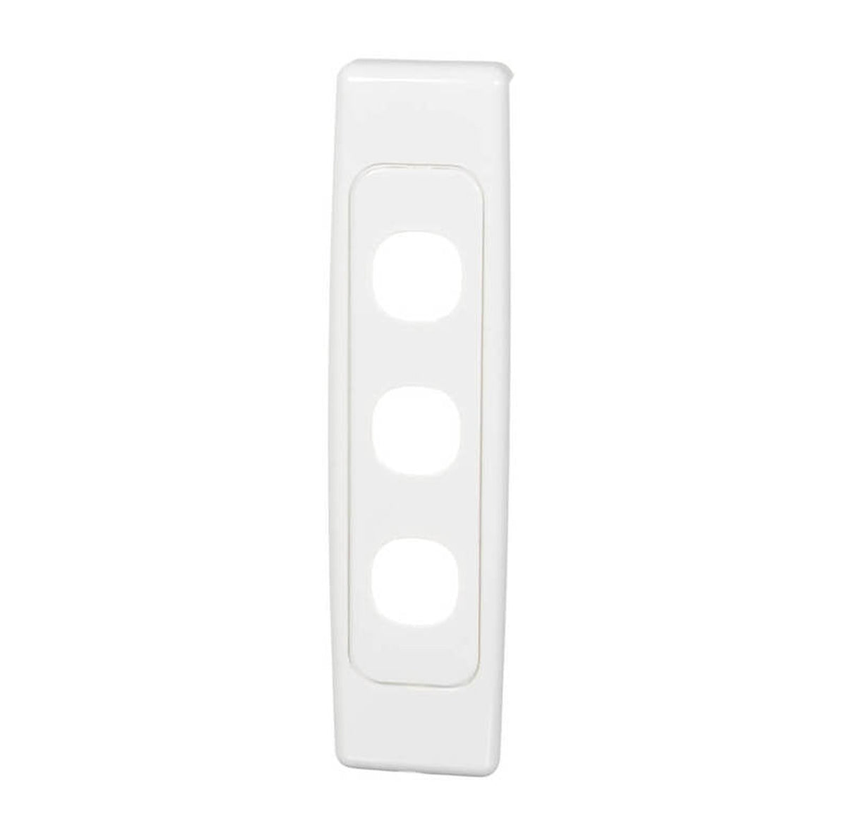 Clipsal 2033-WE white 3-gang architrave grid and surround, front view