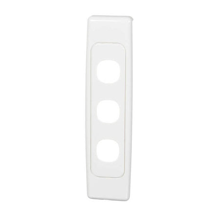 Clipsal 2033-WE white 3-gang architrave grid and surround, front view