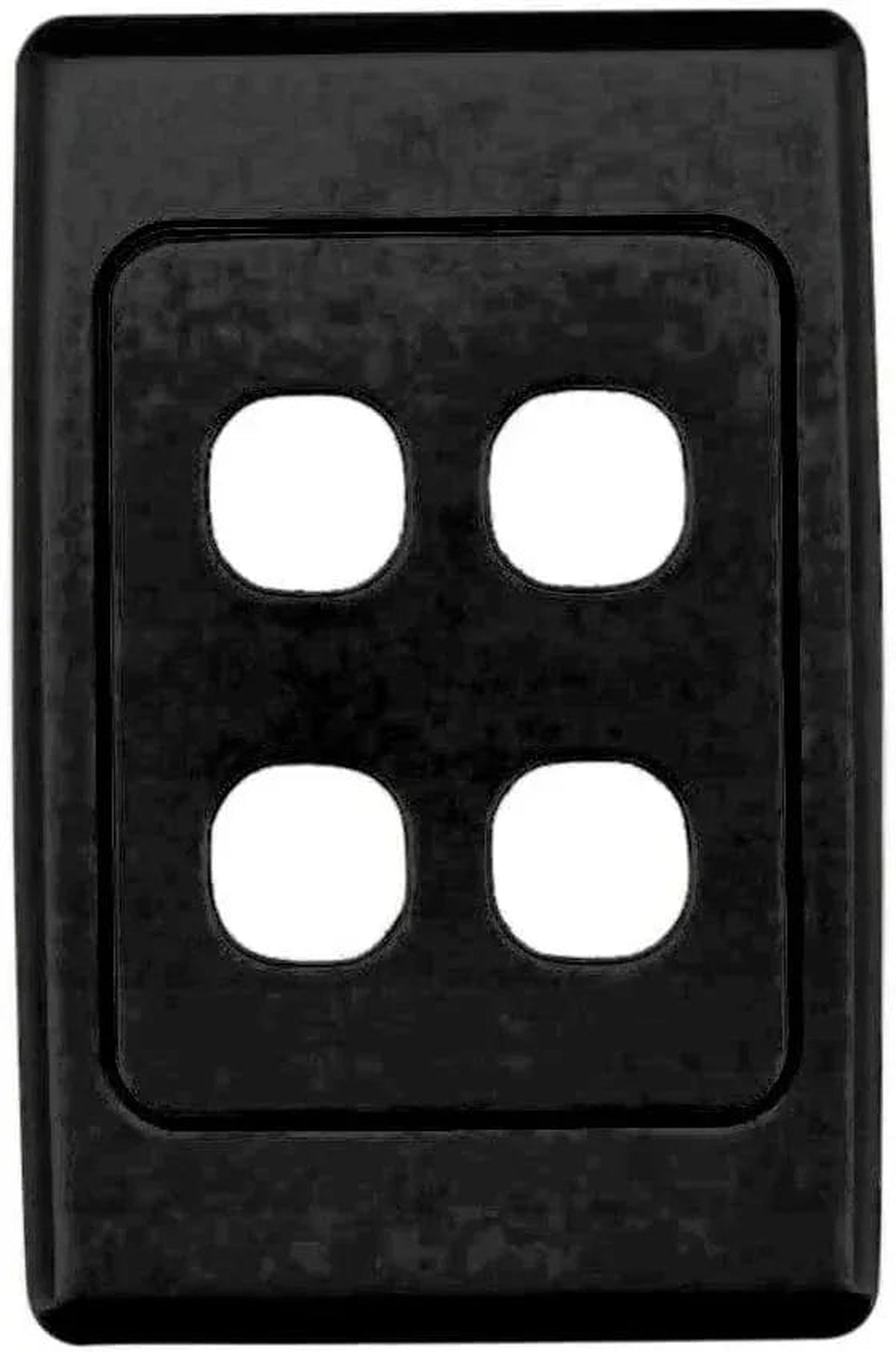 Clipsal 2000 Series 2034VH-BK black four-gang flush surround and grid plate, front view