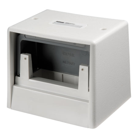 Clipsal 224/1-WE White Electric floor outlet housing, elevated angled front view