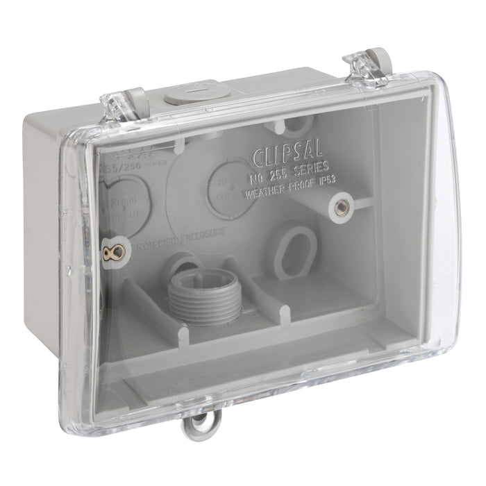 Clipsal Weather Protective Mounting Box with Clear Lid 137 × 110 × 77mm | Grey | 255-GY