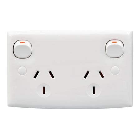 Clipsal 25D-WE Standard Series 10A double-pole double power point in White Electric, front view