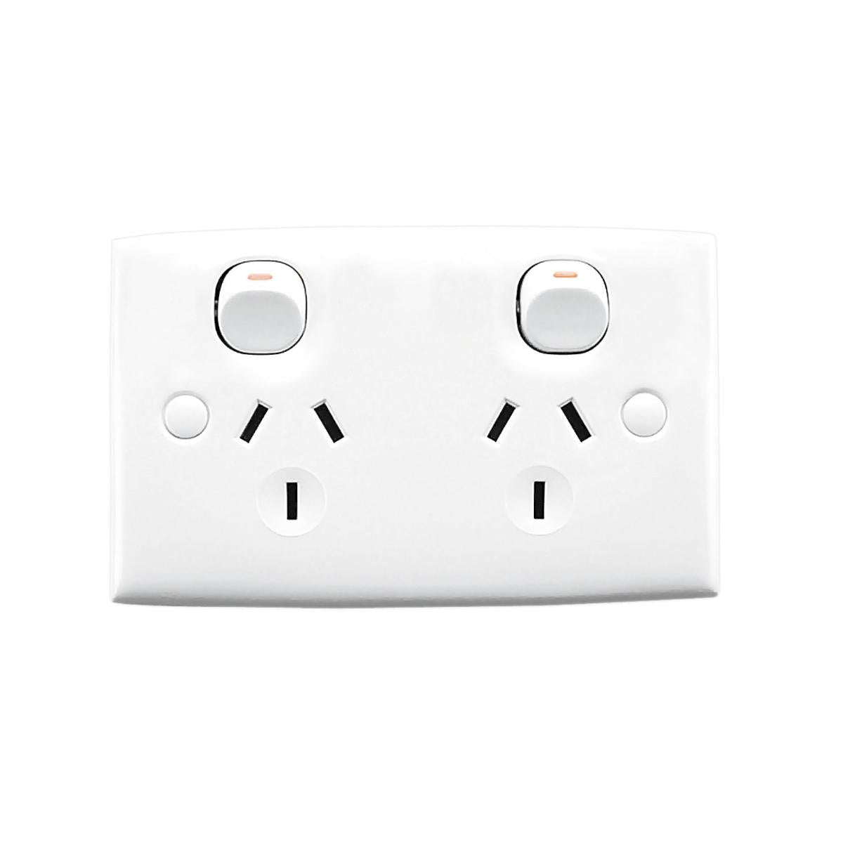 Clipsal 25S-WE Standard Series shuttered double power point in White Electric, front view