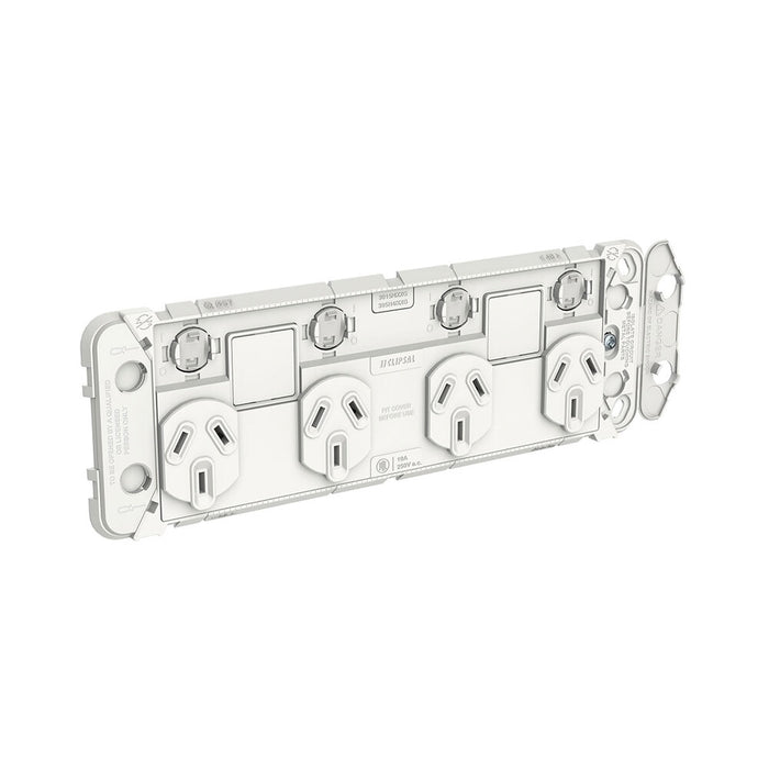 Clipsal Iconic Quad Power Point Grid 10A with 2 Extra Switch Provisions | White | 3015/4XXUAG
