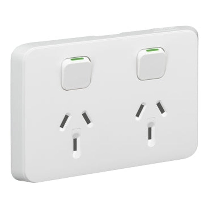 Clipsal Iconic Double Switch Power Point Horizontal Mount, 250V, 10A | Extra White | 3025-XW
