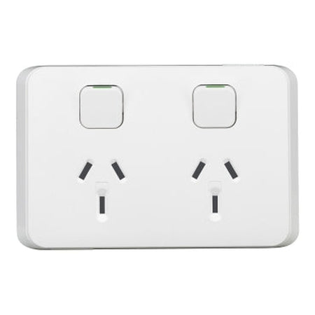 Clipsal Iconic Double Switch Power Point Horizontal Mount, 250V, 10A | Extra White | 3025-XW