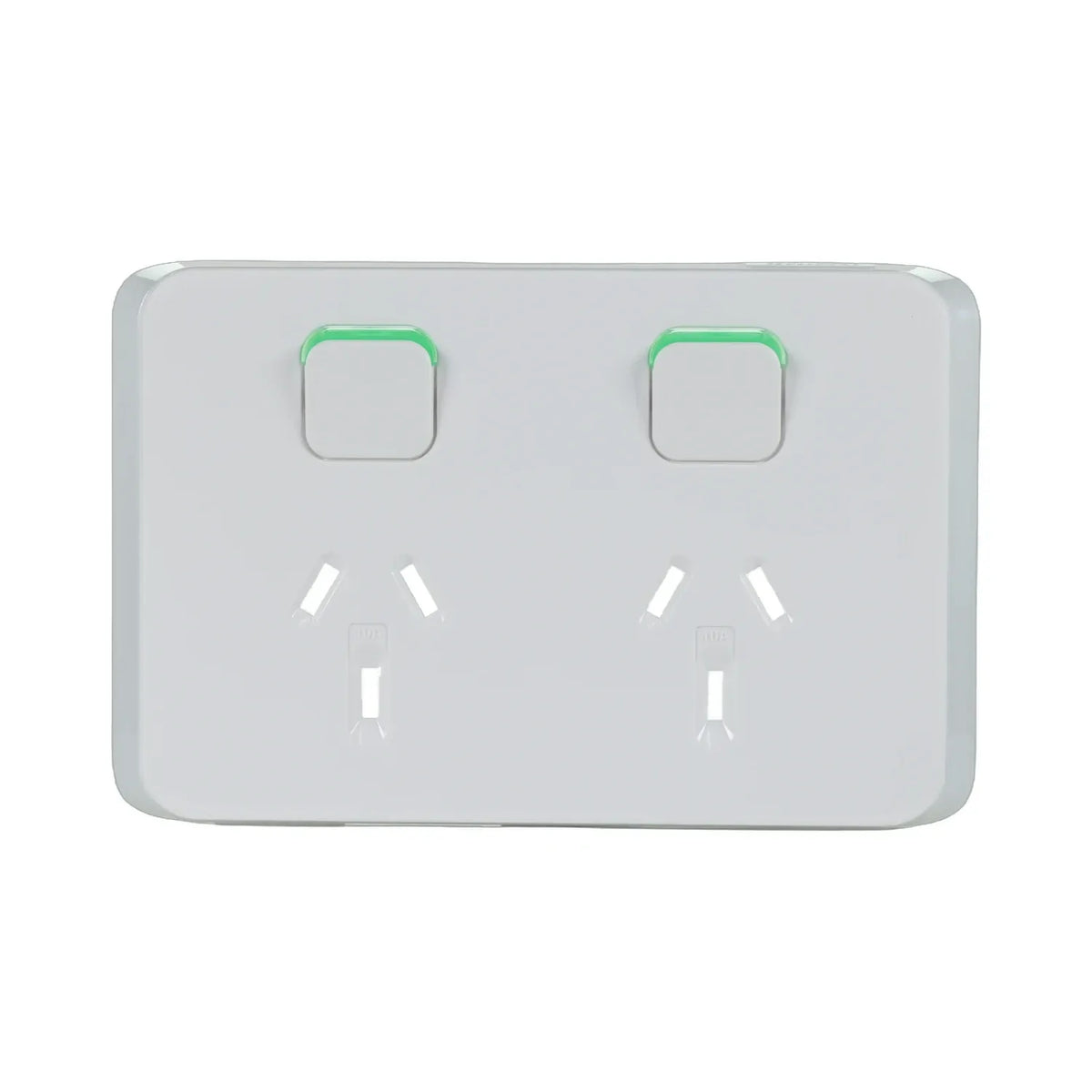 Clipsal Iconic 3025C-VW double power point skin in Vivid White, front view