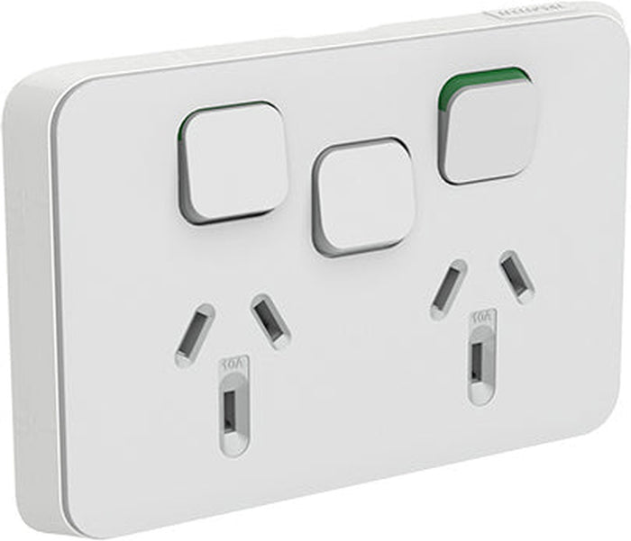 Clipsal Iconic Double Power Point Skin with Extra Switch | Cool Grey | 3025XC-CY