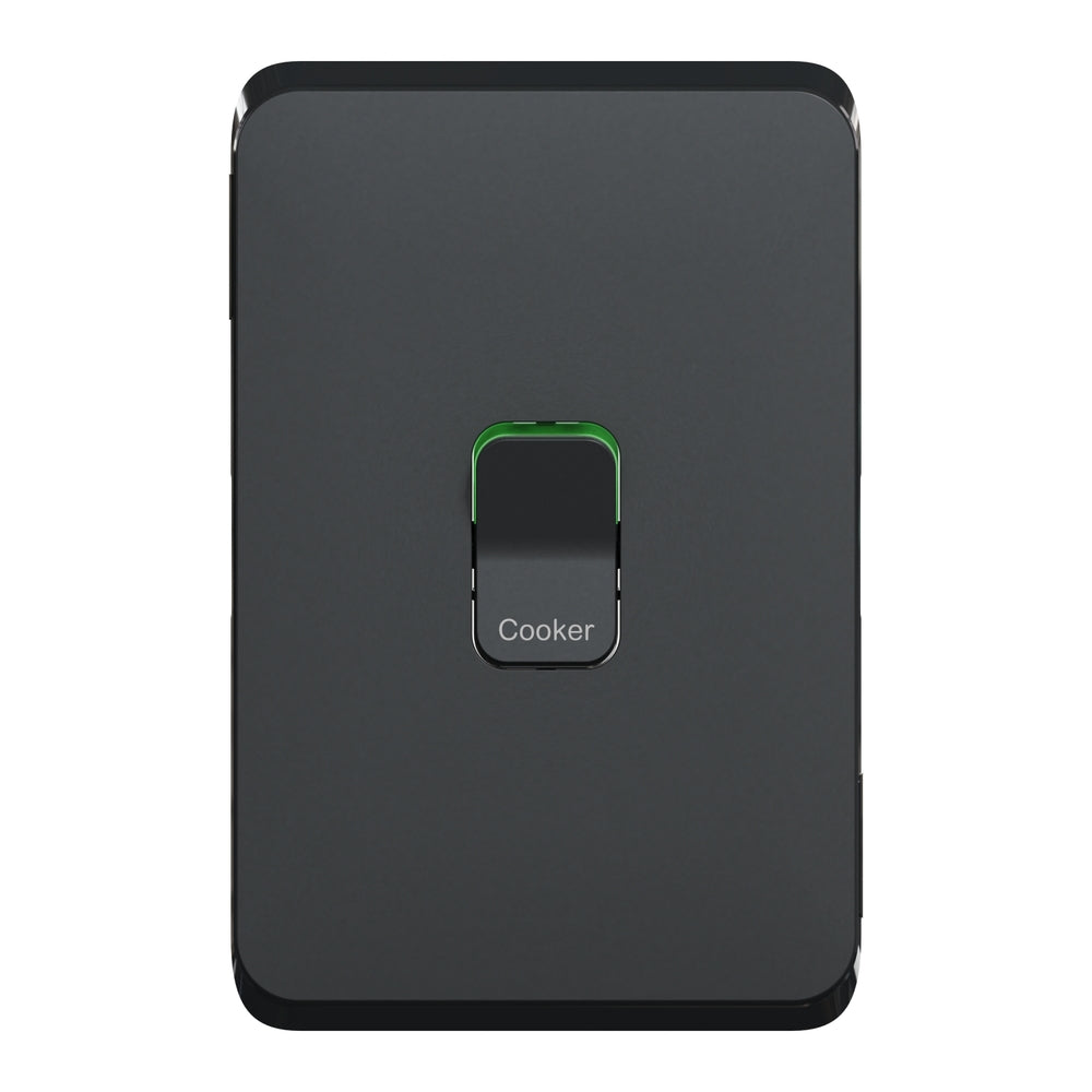 Clipsal Iconic 3041-45C-XB cooker switch skin in Extra Black, front view