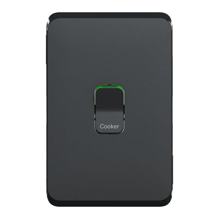 Clipsal Iconic 3041-45C-XB cooker switch skin in Extra Black, front view
