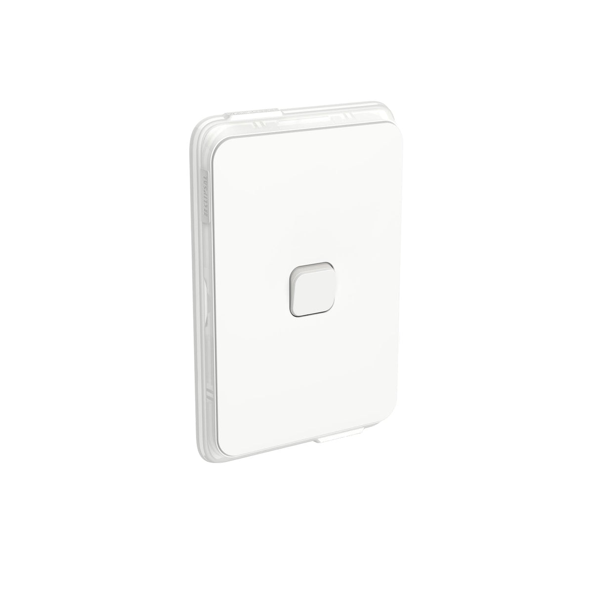Clipsal Iconic 3041V44-VW Vivid White IP44 switch – front view