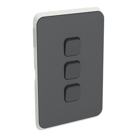 Clipsal 3043C-AN Iconic three gang switch plate skin in Anthracite, front angle view